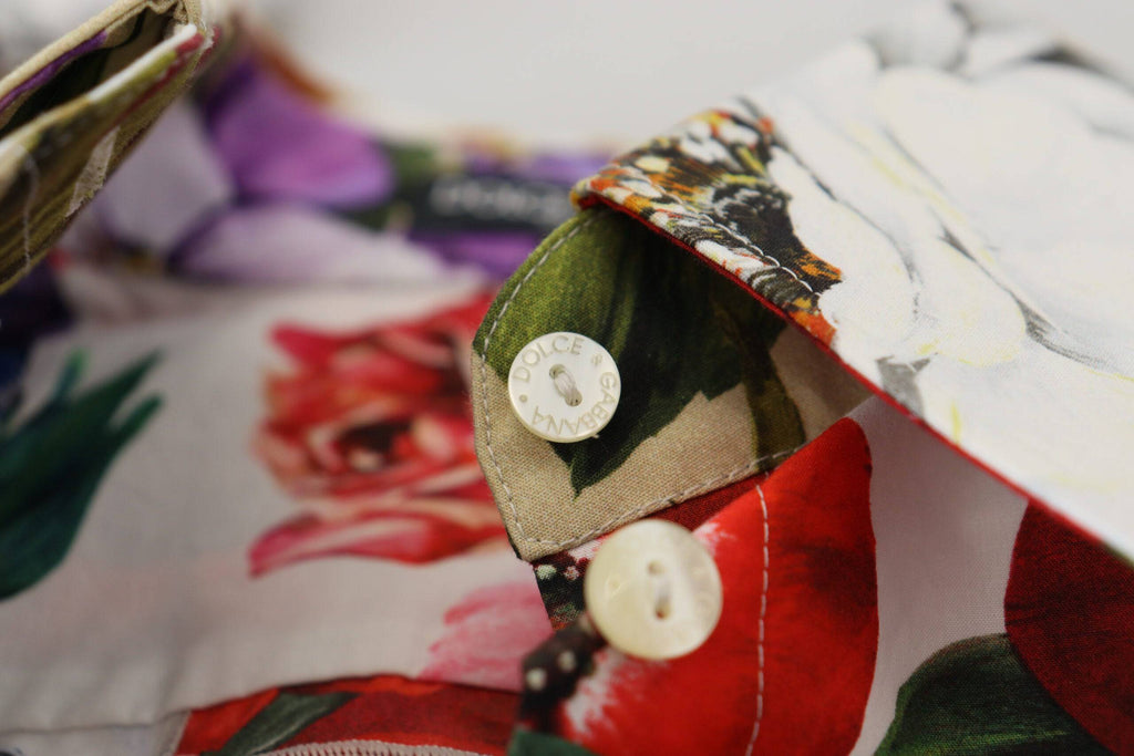 Blouse à col en coton Dolce & Gabbana à fleurs multicolores, motif floral, style élégant et coloré.