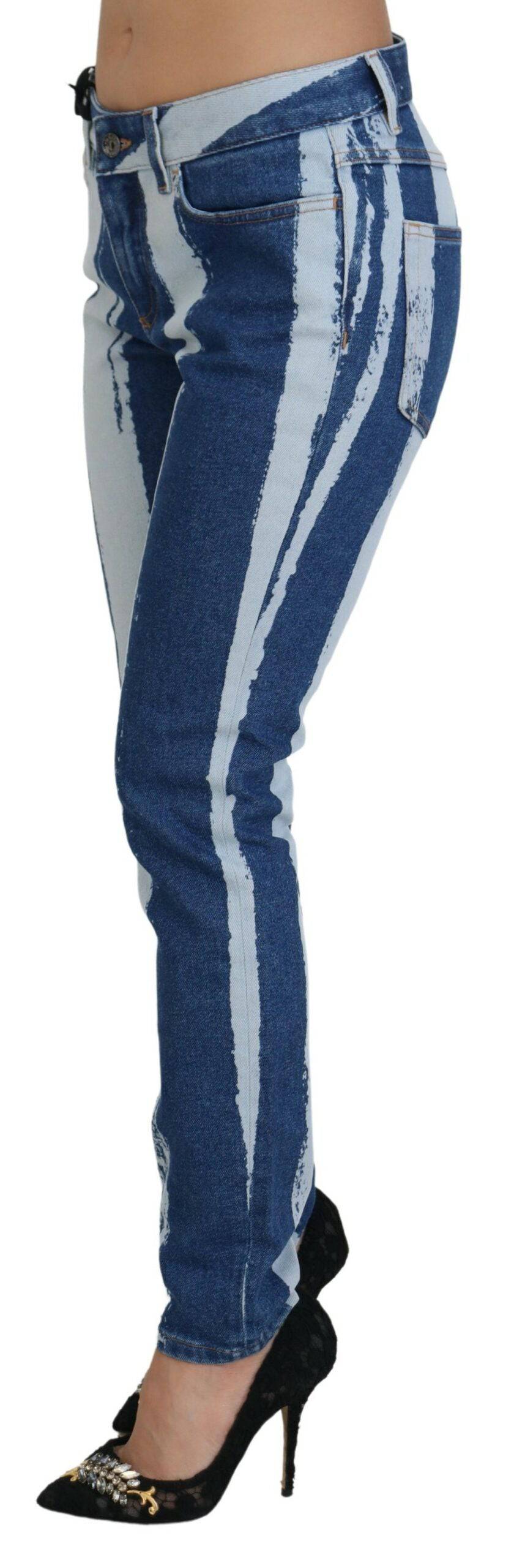 Jean skinny en denim coton à rayures bleu cobalt Dolce & Gabbana, visible avec coupe ajustée et détails tendance.