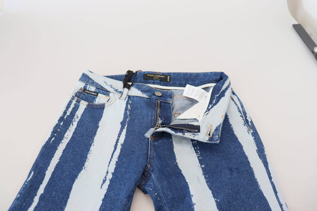 Jeans skinny en denim coton à rayures bleu cobalt Dolce & Gabbana, coupe ajustée et détails stylés.