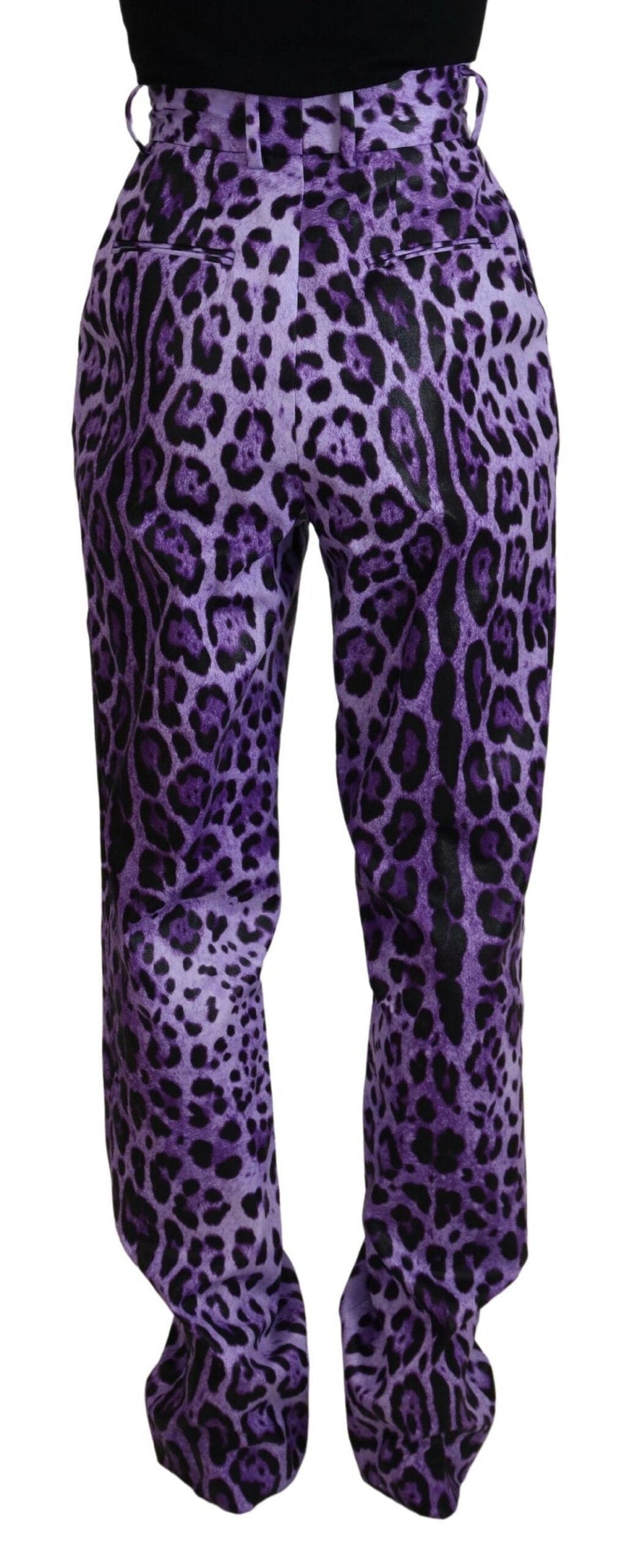 Pantalons à taille haute Dolce & Gabbana à imprimé léopard violet, mode élégante et tendance pour femme.