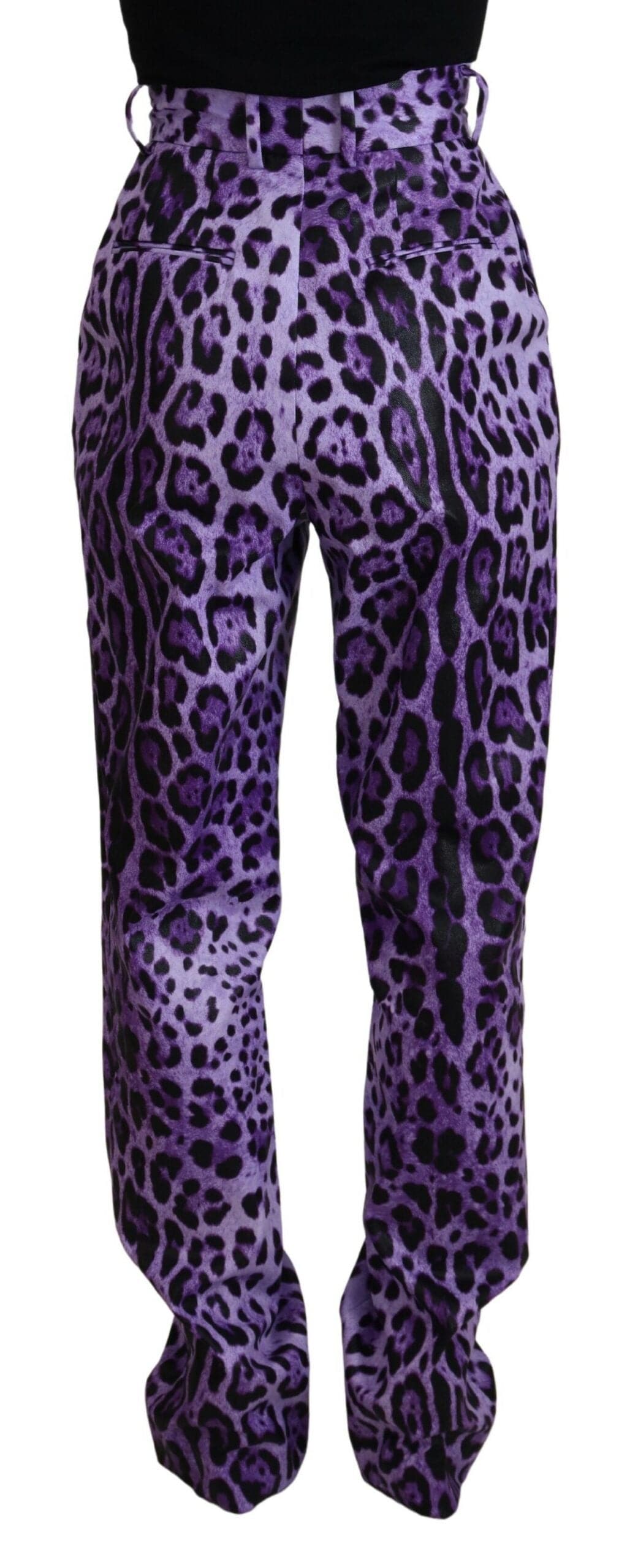 Pantalons à taille haute Dolce & Gabbana à imprimé léopard violet, mode élégante et tendance pour femme.