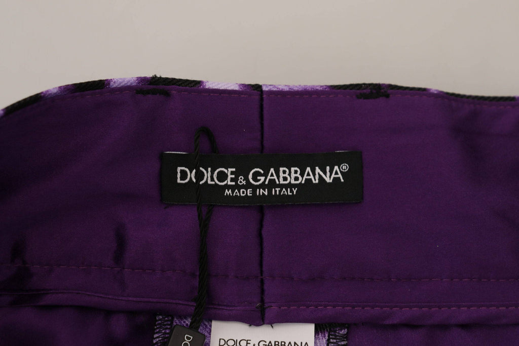 Pantalon taille haute à imprimé léopard violet de Dolce & Gabbana, mode élégante et audacieuse.