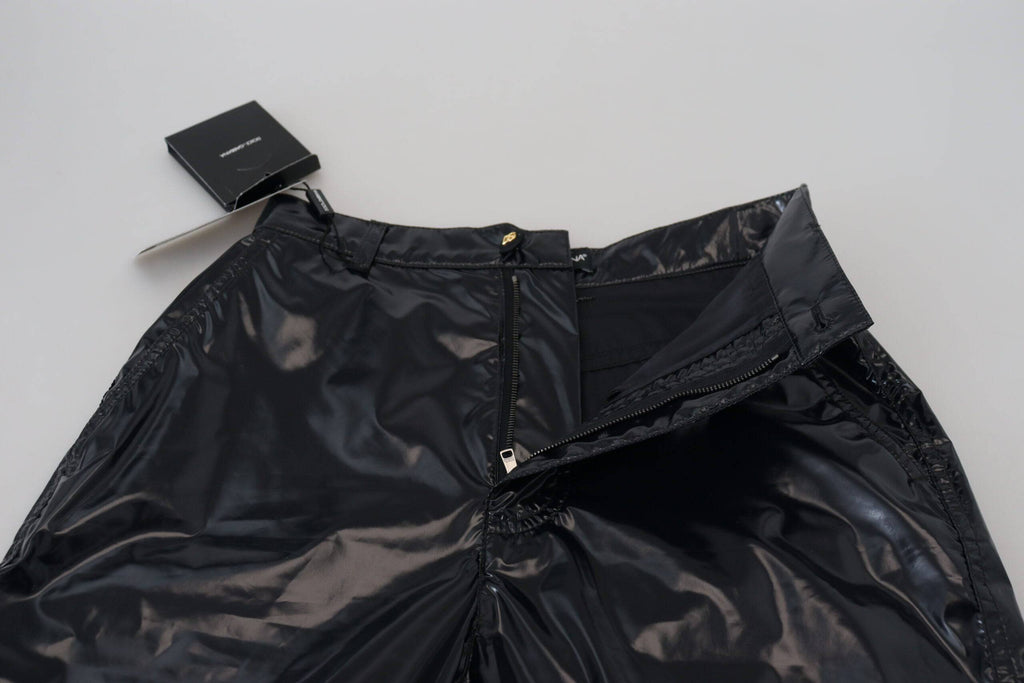 Pantalon skinny noir en nylon à taille haute de Dolce & Gabbana, coupe ajustée et style élégant.