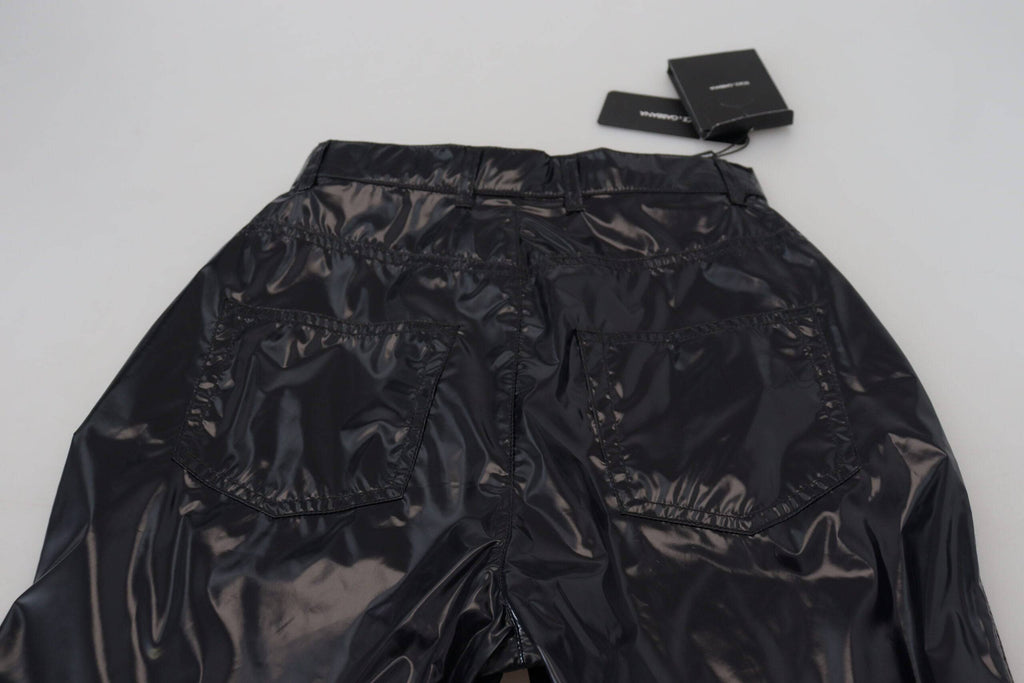 Pantalon noir en nylon à taille haute de Dolce & Gabbana, coupe skinny, détail élégant et moderne.