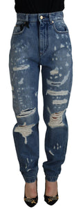 Jeans skinny en denim déchiré bleu Dolce & Gabbana, en coton, avec un style tendance et moderne.
