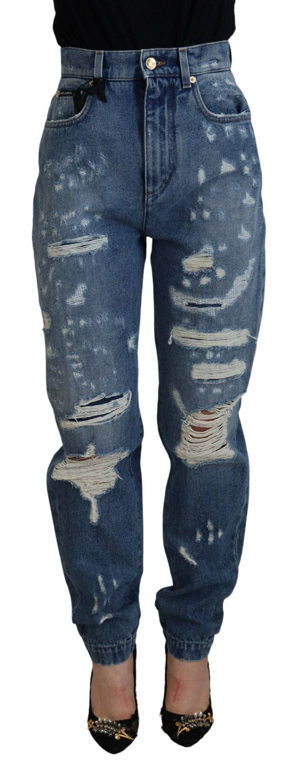 Jeans skinny en denim déchiré bleu Dolce & Gabbana, en coton, avec un style tendance et moderne.