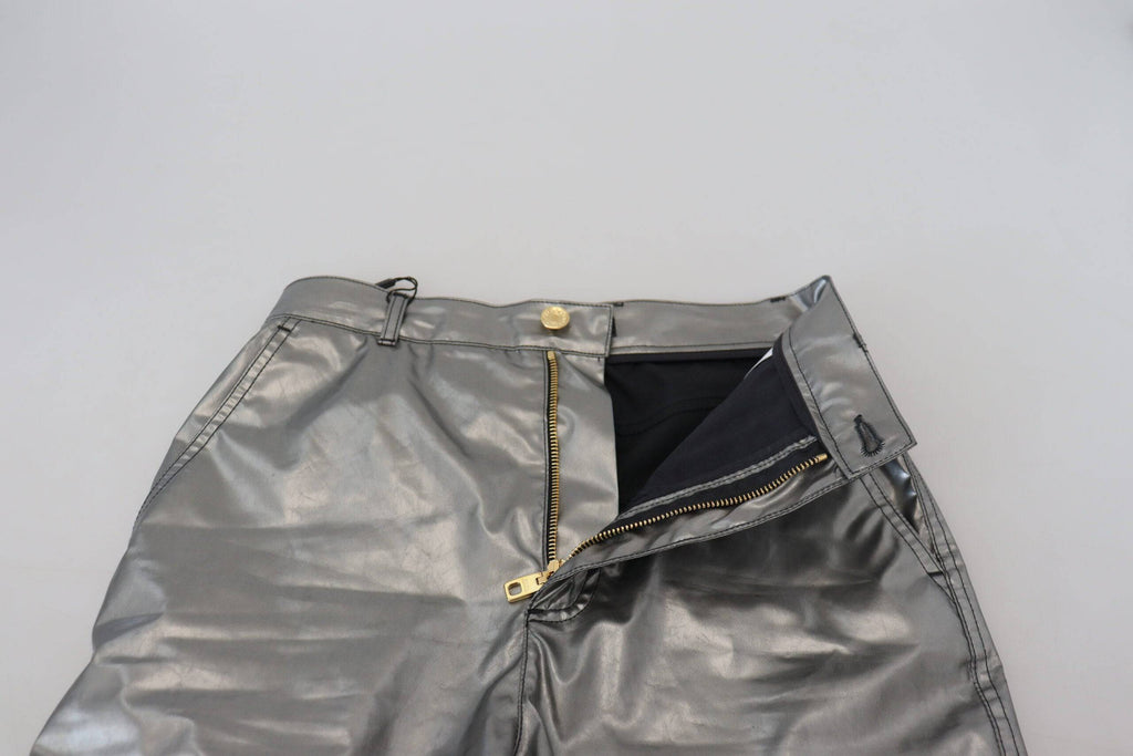 Pantalons skinny taille haute en métal argenté de Dolce & Gabbana, coupe ajustée et élégante.