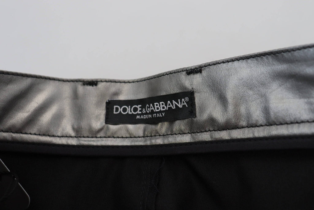 Pantalons skinny taille haute en métal argenté de Dolce & Gabbana, style élégant et moderne, en tissu brillant.