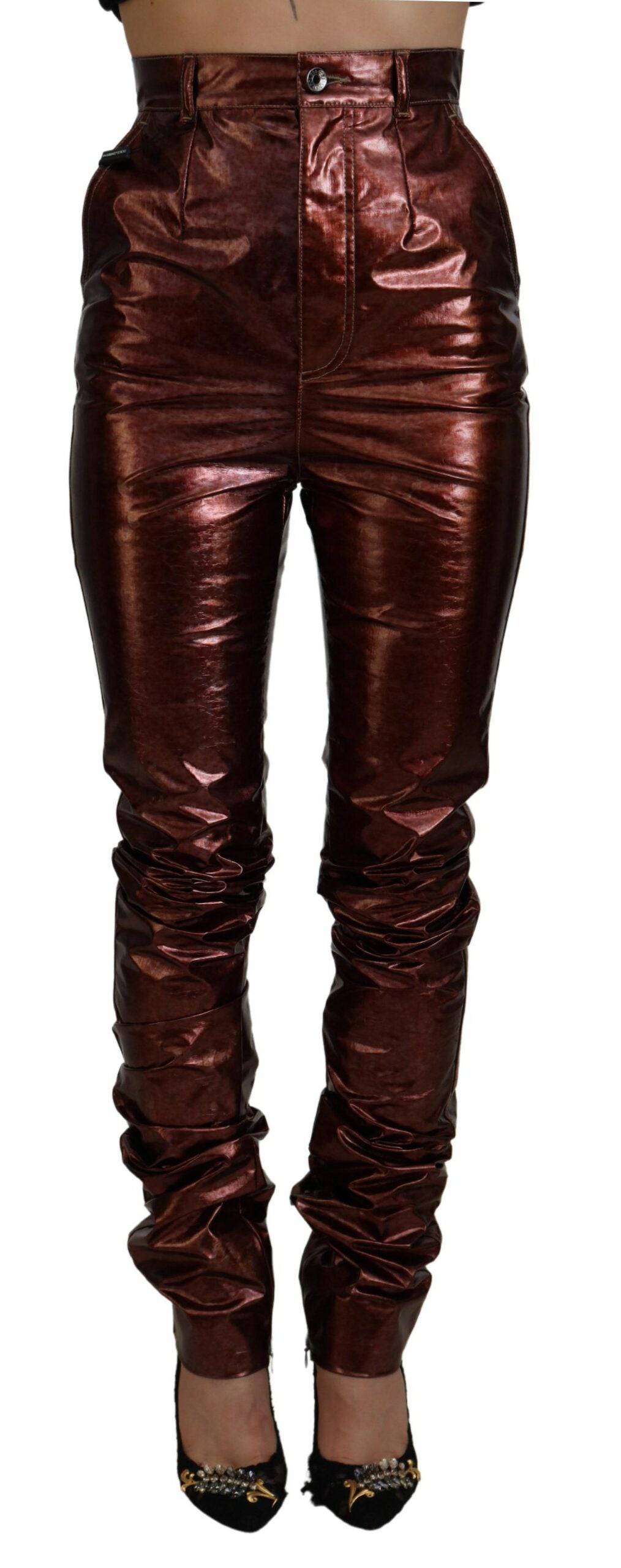 Jeans skinny en bronze métallisé à taille haute Dolce & Gabbana, coupe ajustée et style élégant.