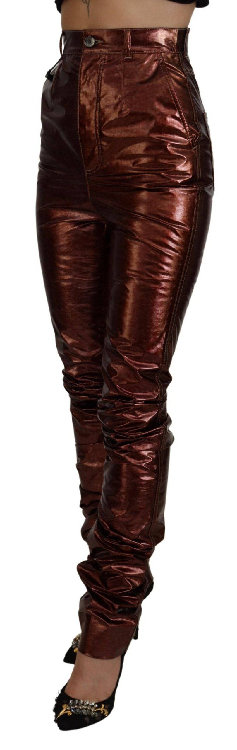 Jean skinny métallisé bronze à taille haute de Dolce & Gabbana, coupe ajustée et tendance, pour un look élégant.