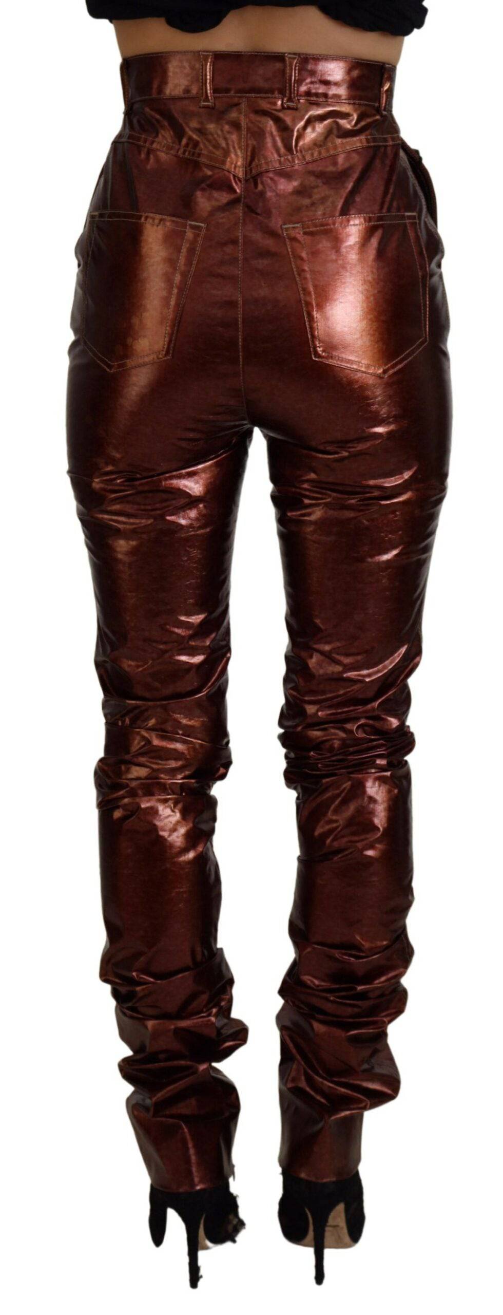 Jeans skinny taille haute en bronze métallisé de Dolce & Gabbana, coupe ajustée et design élégant.