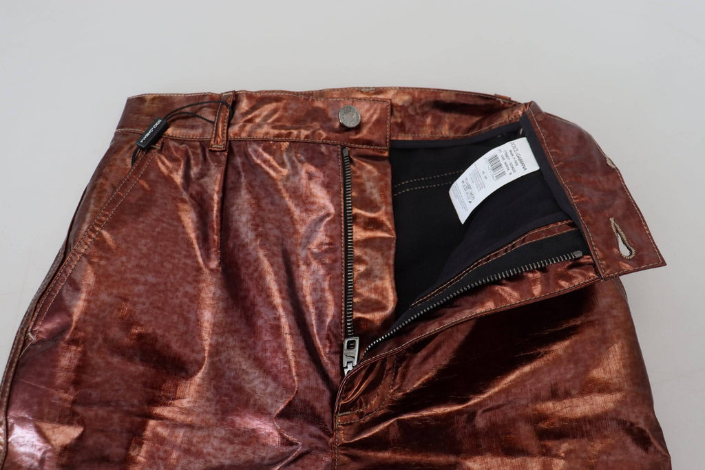Jeans skinny taille haute en bronze métallique de Dolce & Gabbana, coupe ajustée et finition brillante.