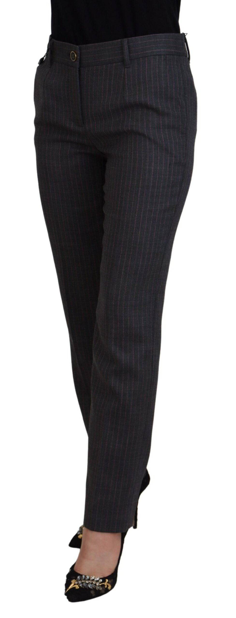 Pantalon femme en laine à rayures grises de Dolce & Gabbana, coupe tapered, élégant et tendance.