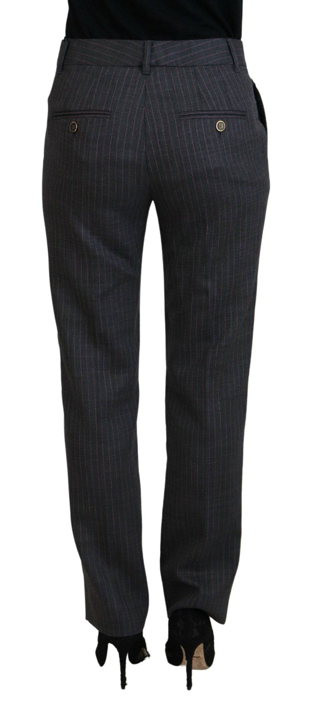 Pantalons pour femmes en laine gris et rayures de Dolce & Gabbana, coupe tapered, style élégant et moderne.