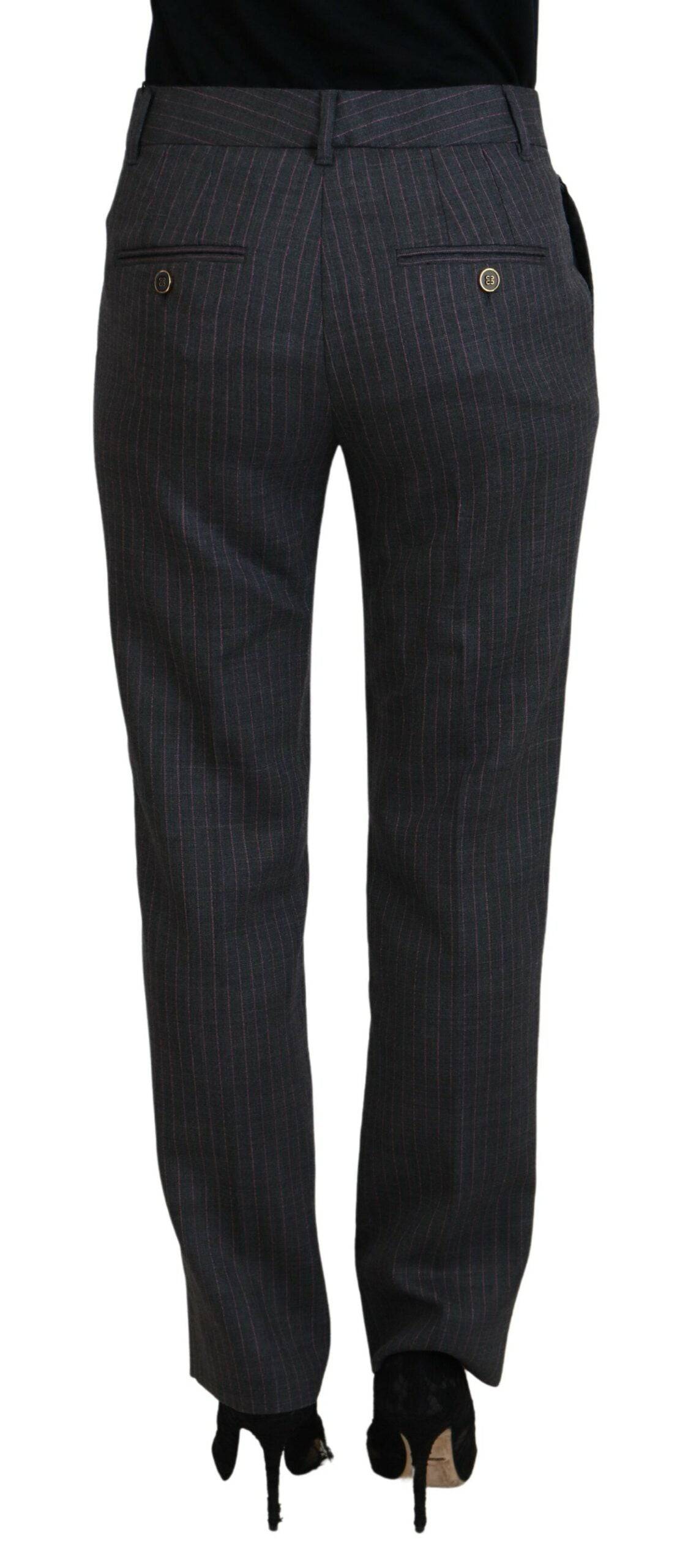Pantalons pour femmes en laine gris et rayures de Dolce & Gabbana, coupe tapered, style élégant et moderne.