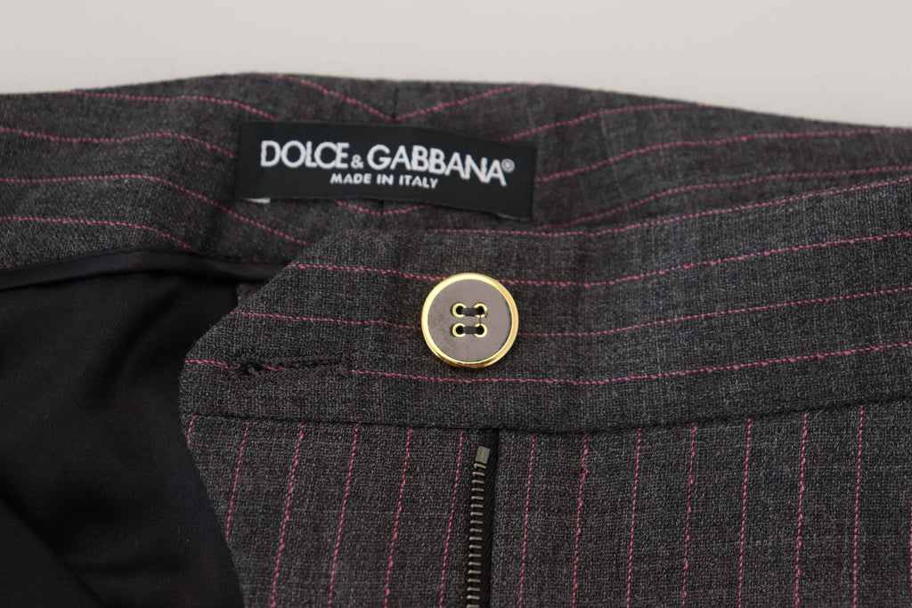 Pantalon en laine gris à rayures pour femmes de Dolce & Gabbana, coupe tapered, style élégant et tendance.
