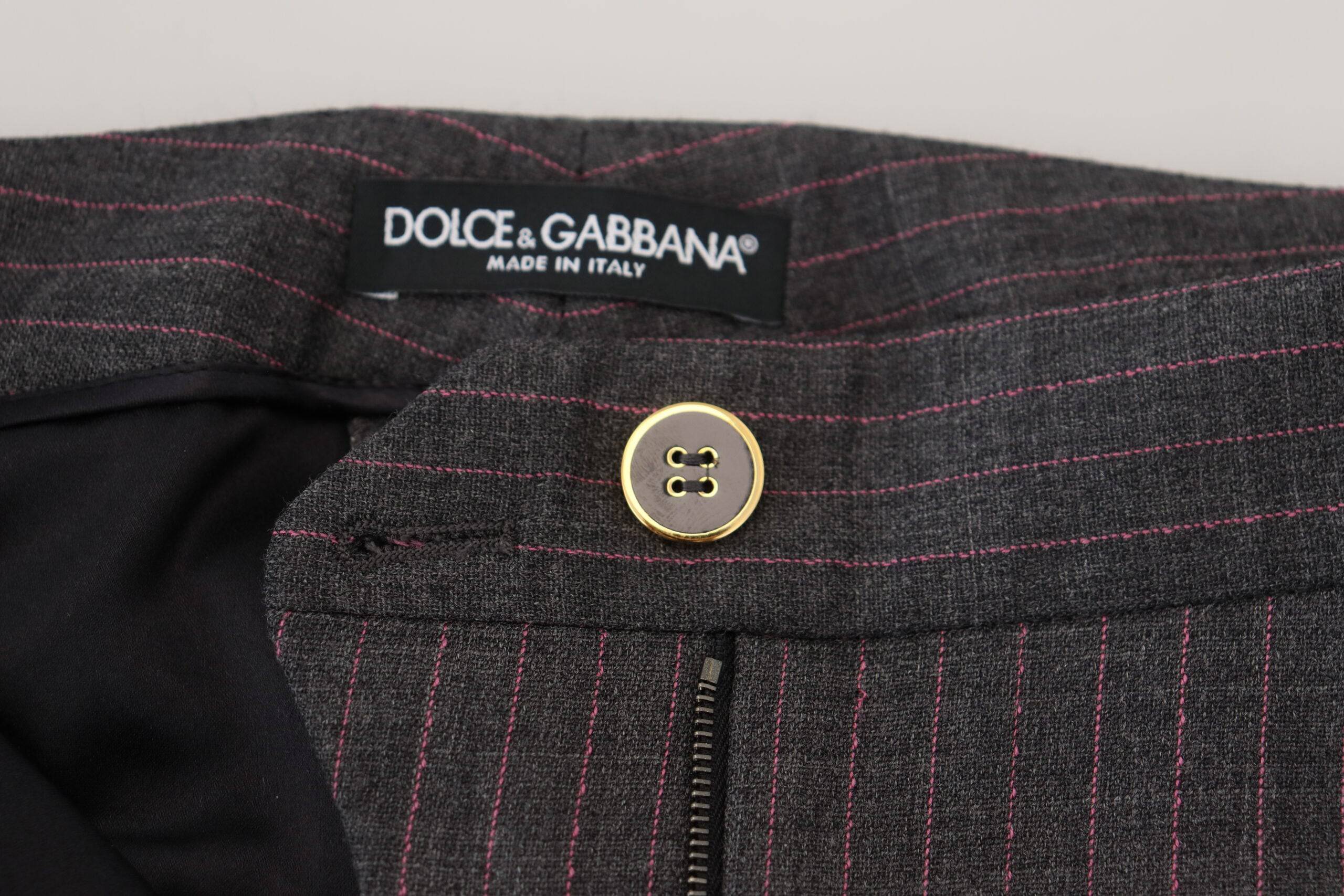 Pantalon en laine gris à rayures pour femmes de Dolce & Gabbana, coupe tapered, style élégant et tendance.