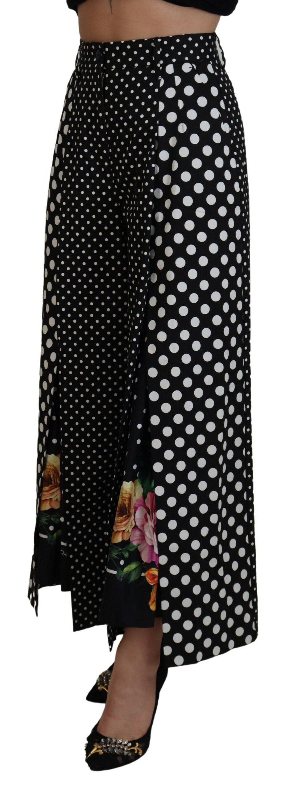 Pantalons à taille haute Dolce & Gabbana à pois multicolores, style élégant et moderne, en tissu léger et fluide.