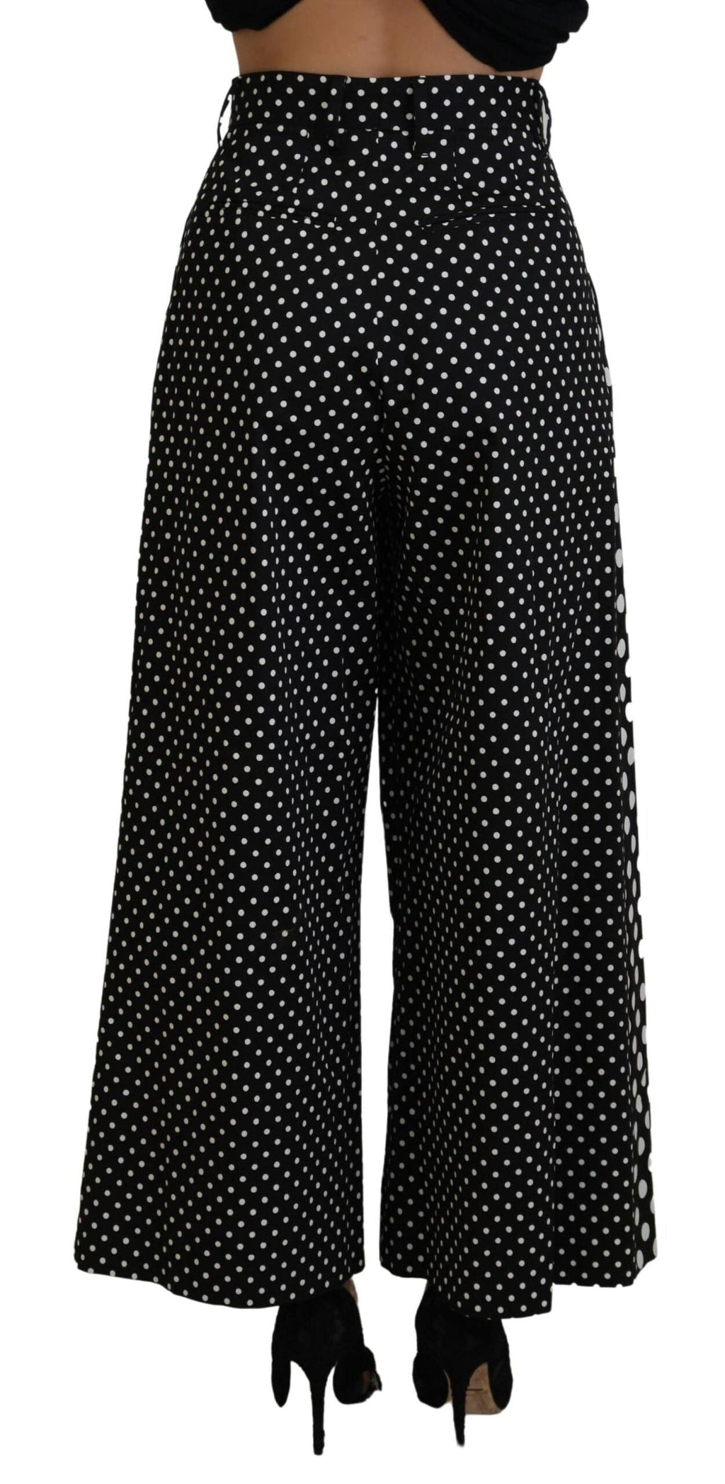 Pantalon haute taille Dolce & Gabbana à pois multicolores, style élégant et tendance, en tissu léger et confortable.