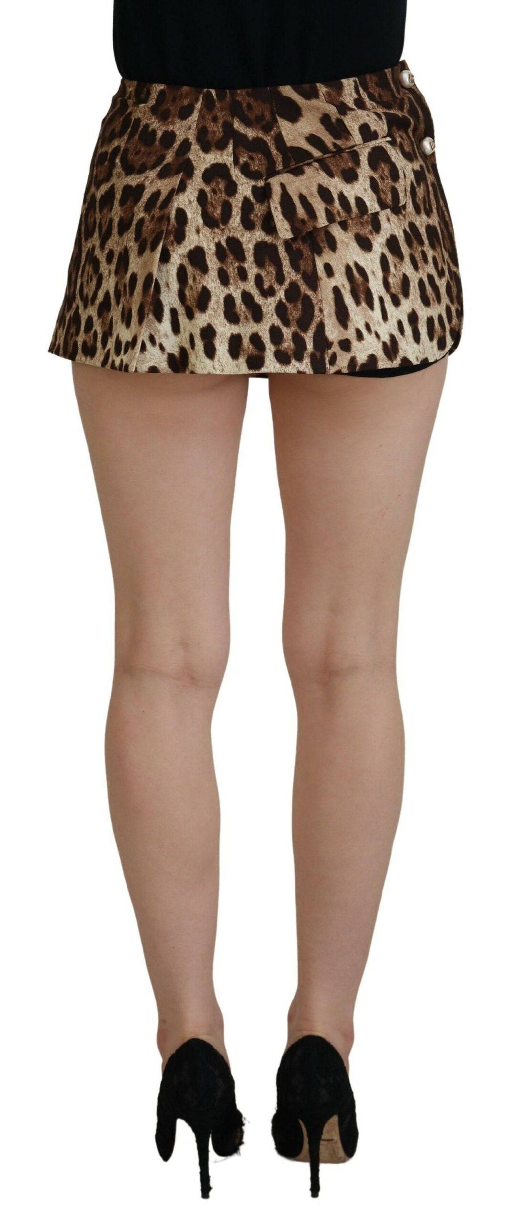 Jupe courte en laine à imprimé léopard marron de Dolce & Gabbana, style évasé en ligne A, pour femme.