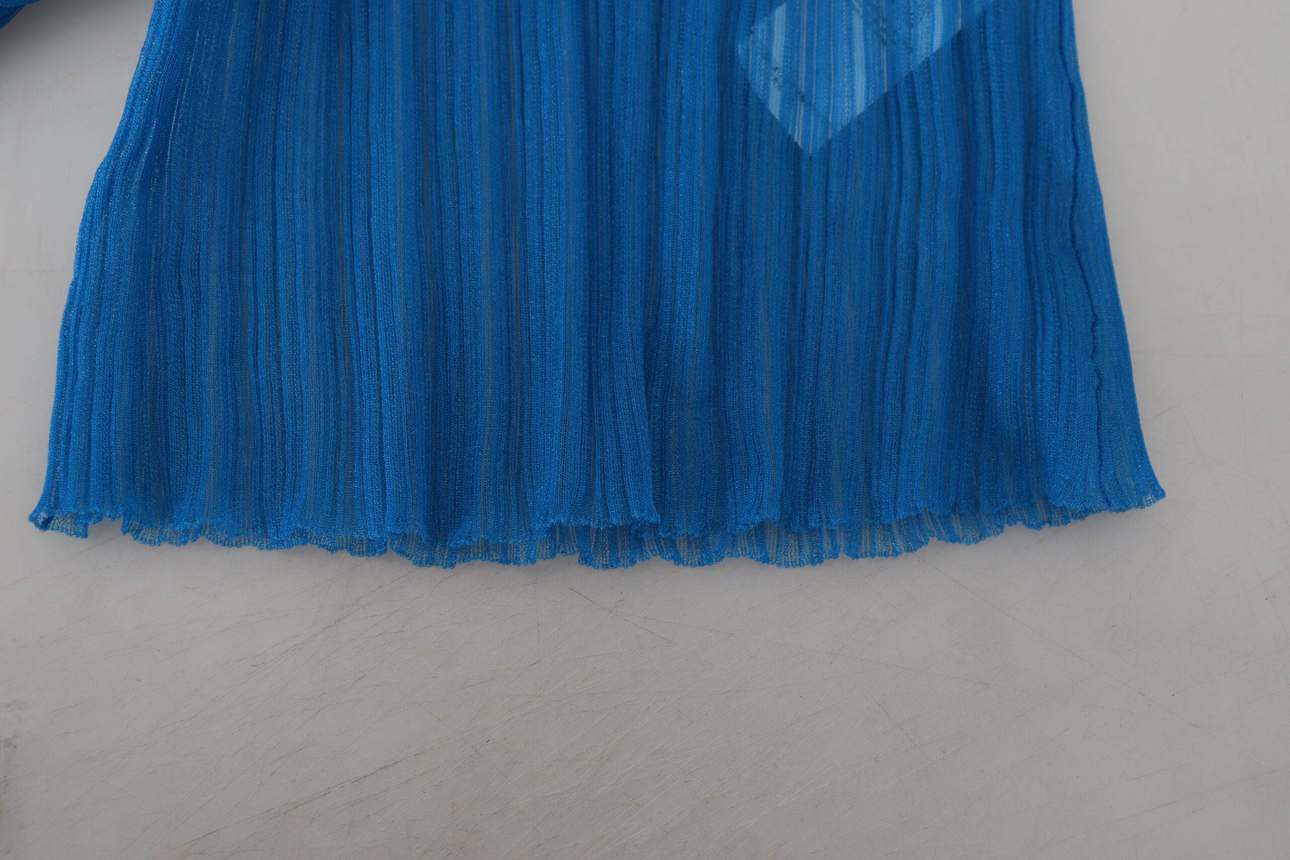 Blouse Dolce & Gabbana en maille bleue à manches longues et col roulé, élégante et légère pour femme.