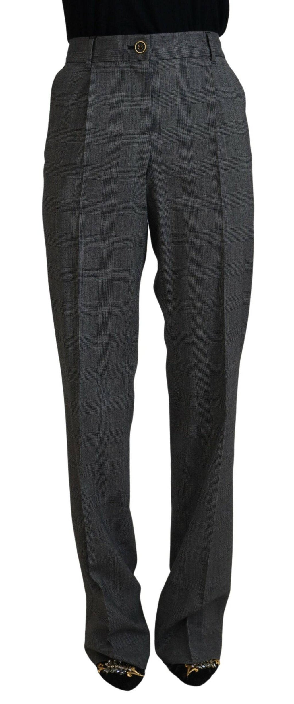 Pantalon en laine gris à taille haute pour femme de Dolce & Gabbana, coupe élégante et moderne.