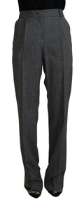 Pantalon en laine gris à taille haute pour femme de Dolce & Gabbana, coupe élégante et moderne.