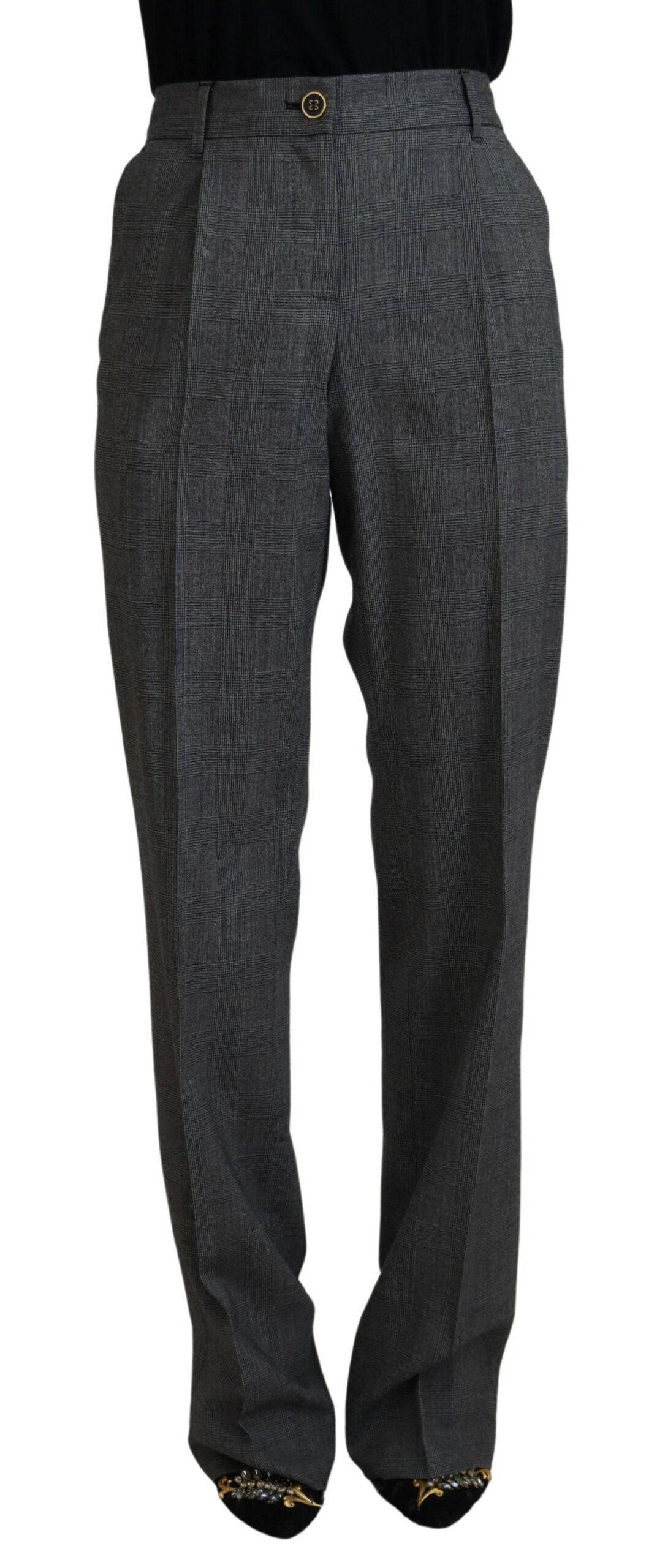 Pantalon en laine gris à taille haute pour femme de Dolce & Gabbana, coupe élégante et moderne.