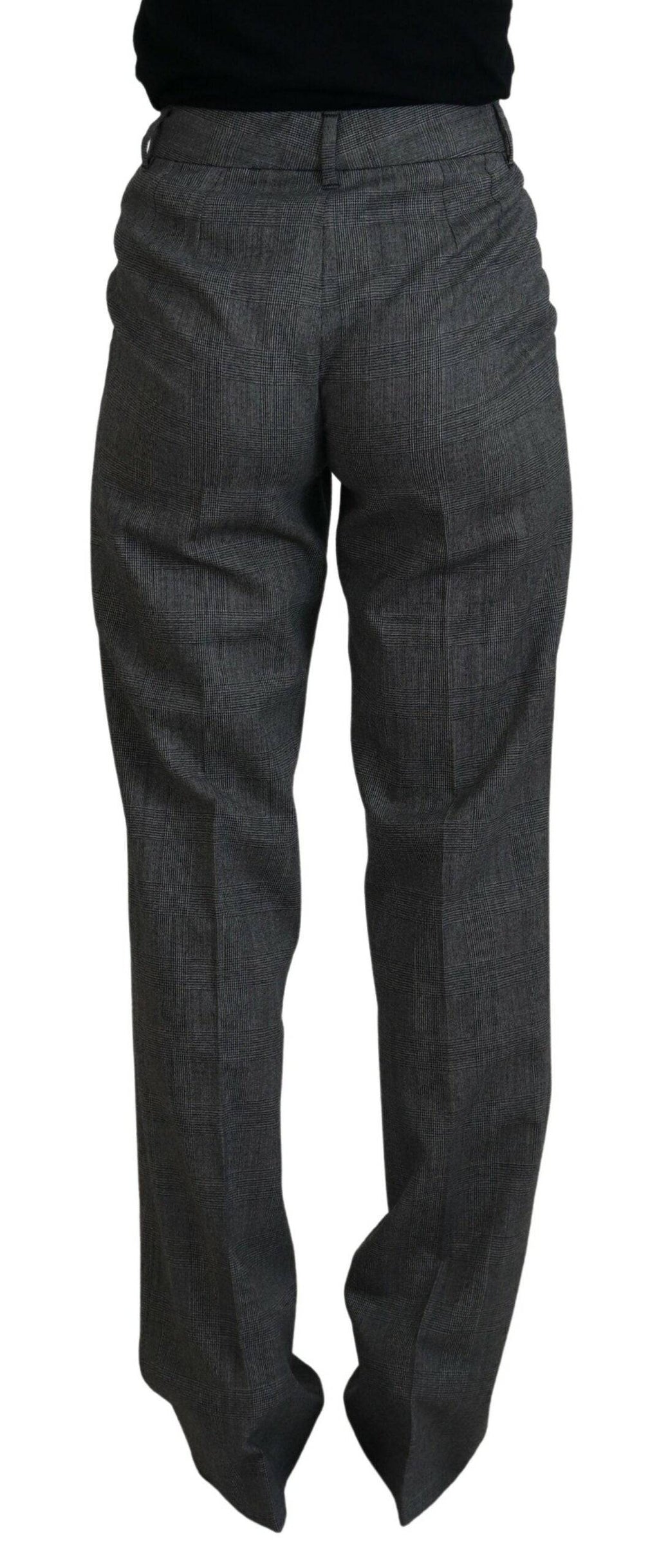 Pantalons en laine gris à taille haute pour femme de la marque Dolce & Gabbana, visible avec coupe élégante et détail sophistiqué.