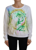 Pull à manches longues Versace Jeans blanc avec imprimé graphique, style décontracté et tendance.