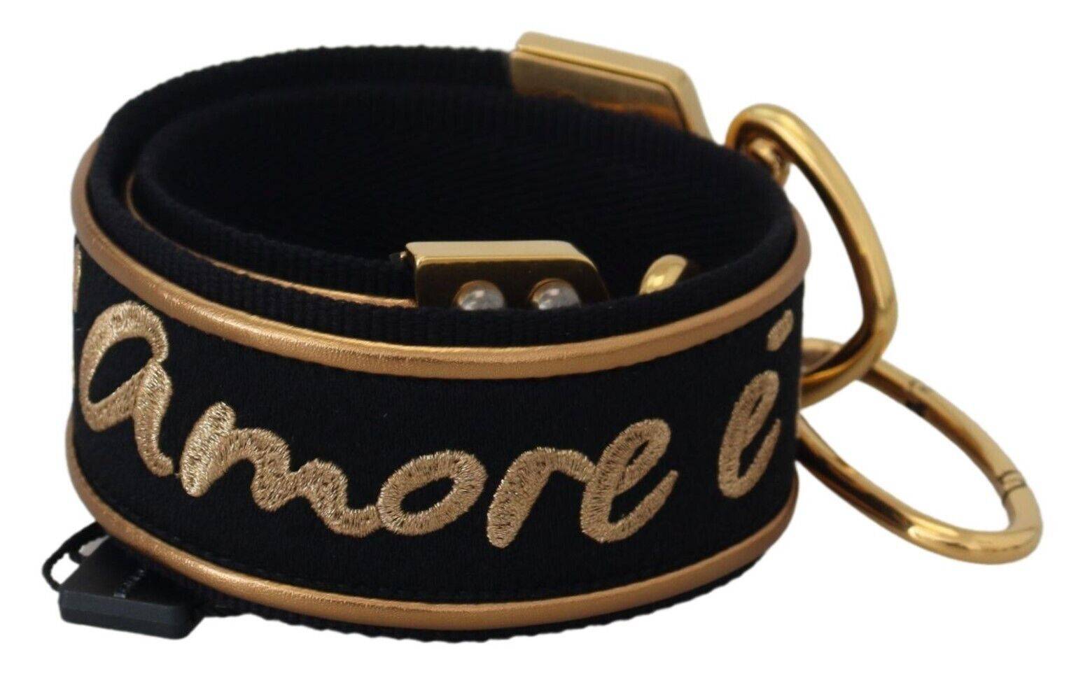 Sangle d'épaule en laiton avec logo Dolce & Gabbana noir et or pour sac à main, design élégant et luxe.
