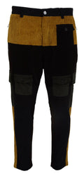 Pantalon homme Dolce & Gabbana en coton noir et jaune, style décontracté avec coupe moderne et détails élégants.