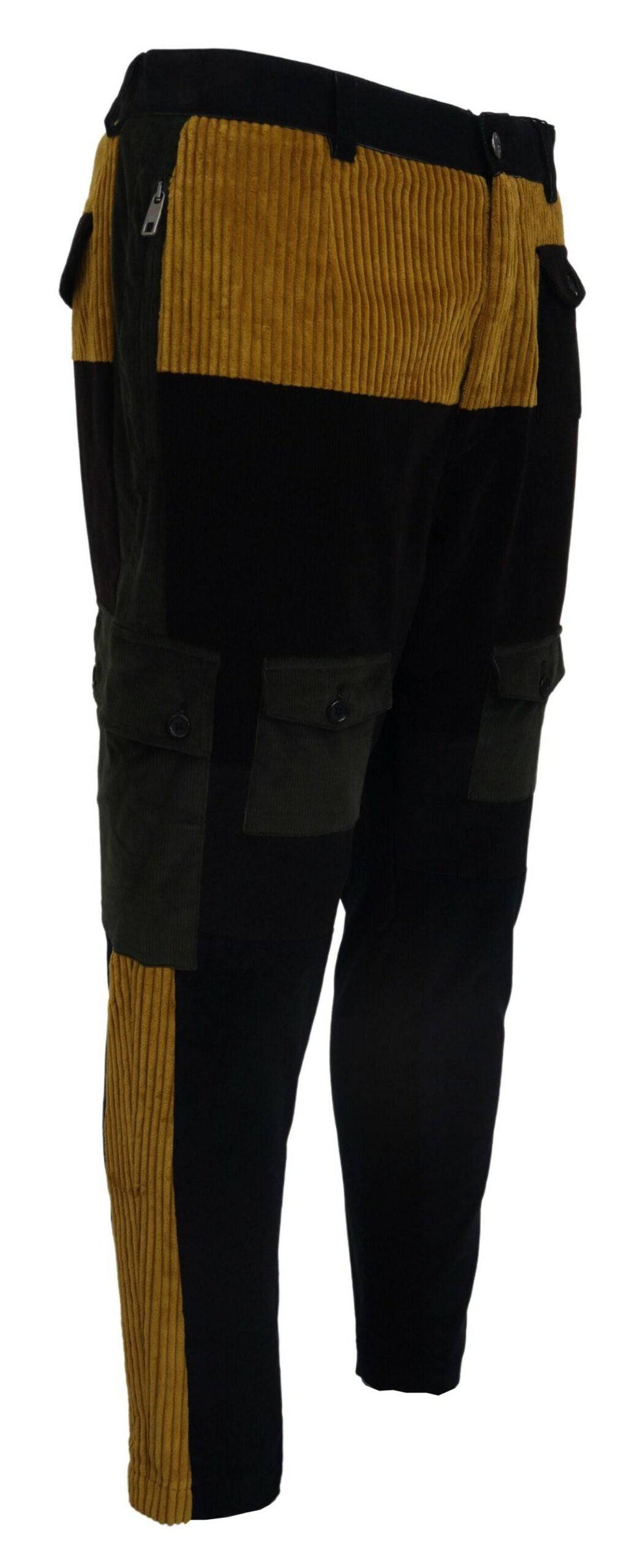 Pantalon homme en coton noir et jaune de Dolce & Gabbana, style élégant avec coupe moderne.