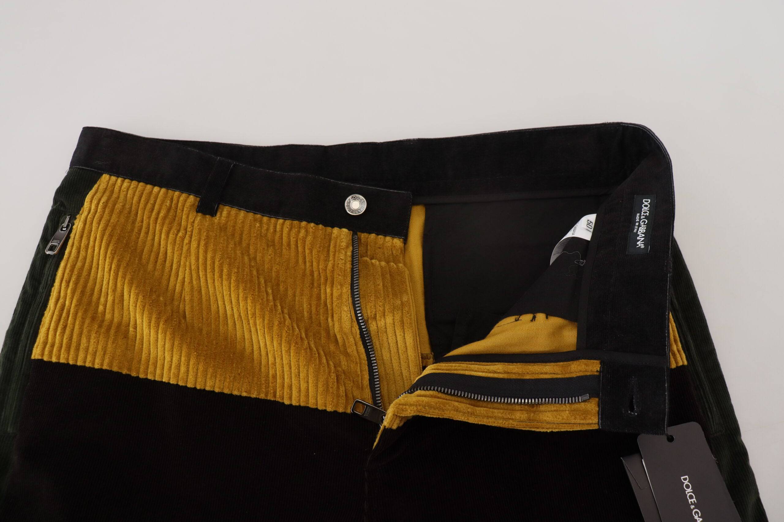 Pantalons pour homme Dolce & Gabbana en coton noir et jaune, style élégant avec coupe moderne.