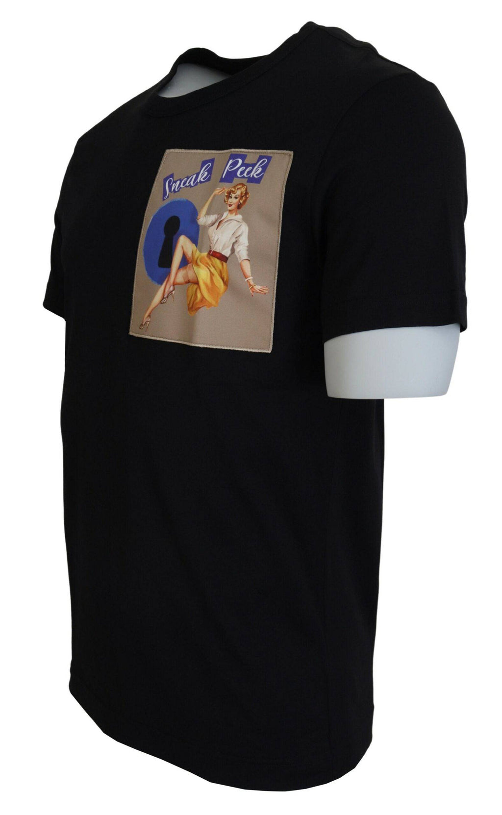 T-shirt noir Dolce & Gabbana en coton à manches courtes avec logo Sneak Peek visible sur le devant.