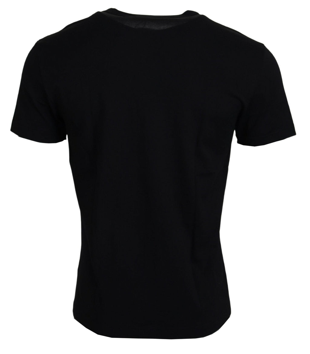 T-shirt noir à manches courtes Dolce & Gabbana en coton avec logo Sneak Peek visible sur le devant.