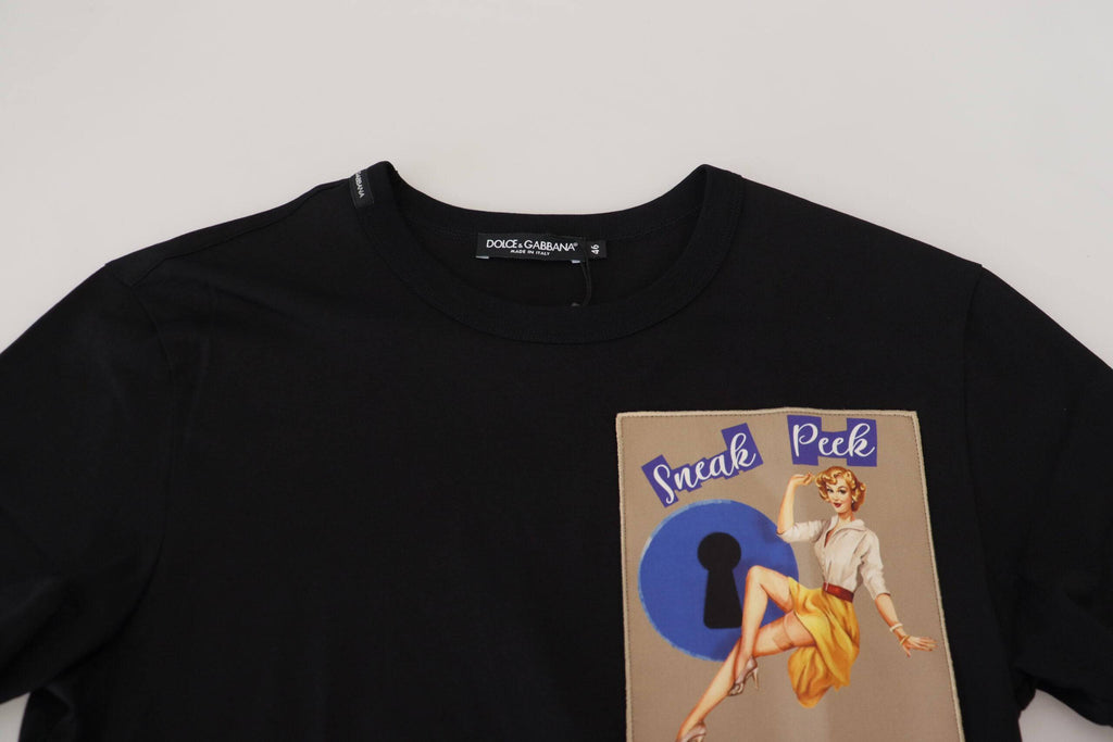T-shirt à manches courtes en coton noir Dolce & Gabbana Sneak Peek, style décontracté et élégant.