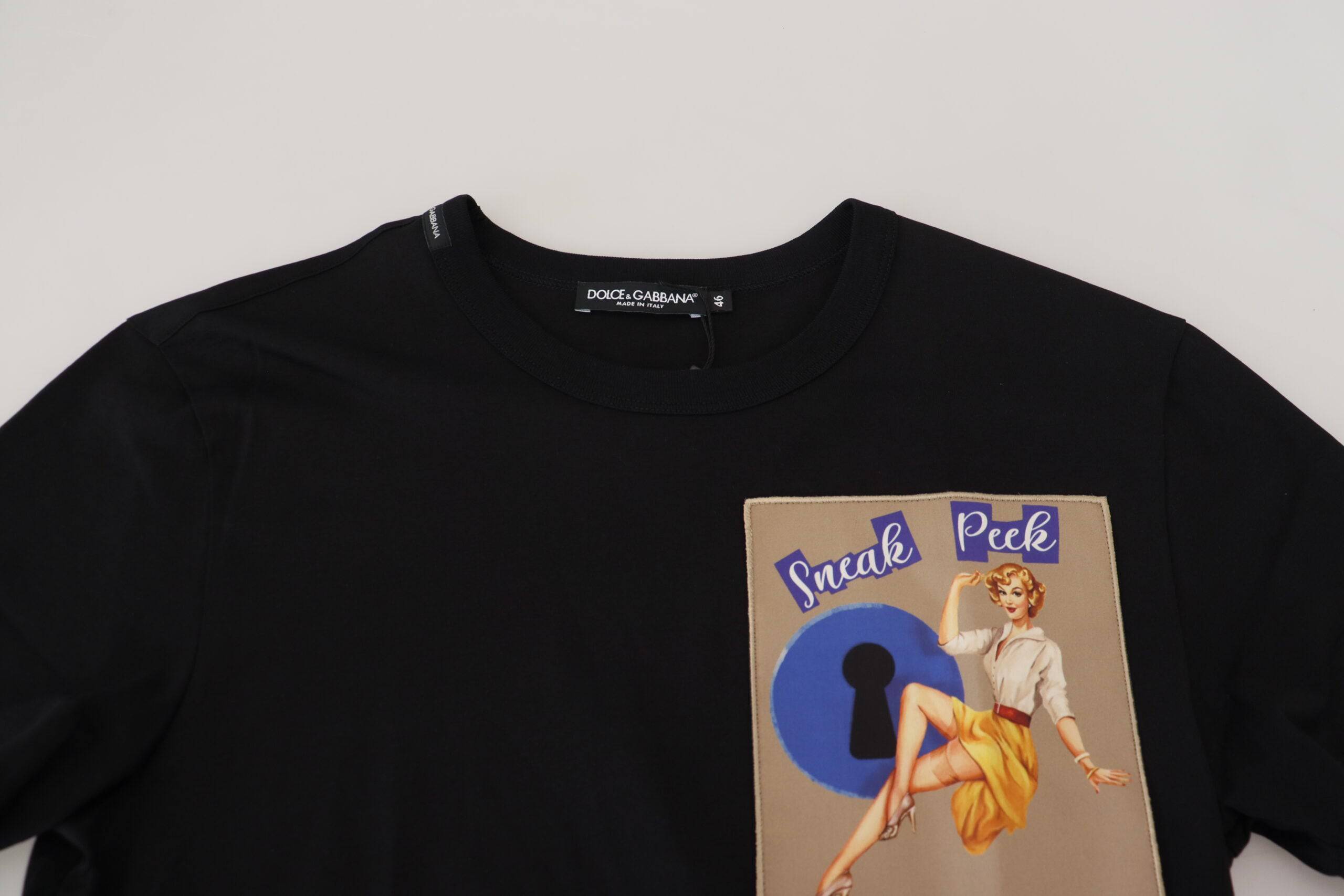 T-shirt à manches courtes en coton noir Dolce & Gabbana Sneak Peek, style décontracté et élégant.