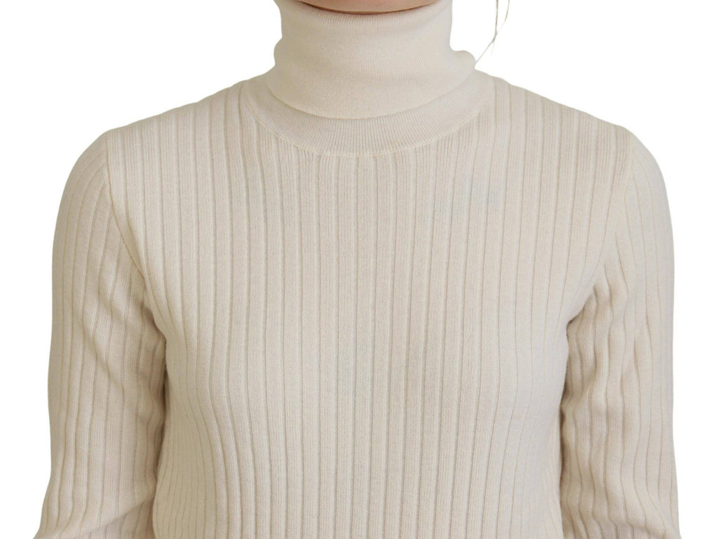 Pull en laine ivoire Dolce & Gabbana à col roulé avec poignets déchirés, style décontracté et tendance.