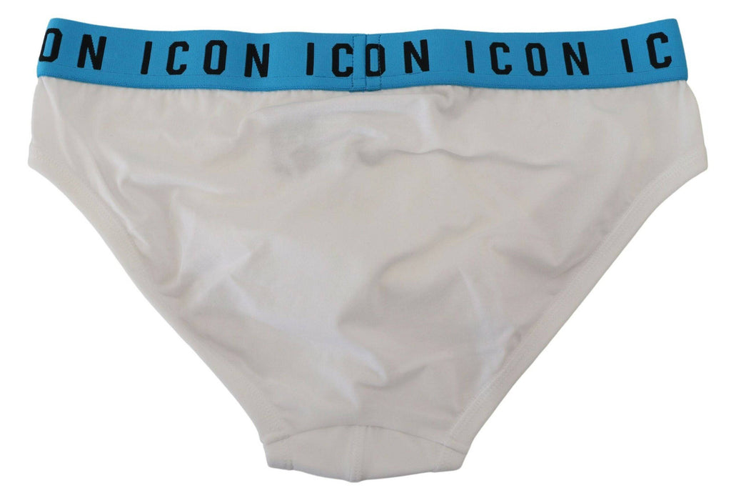Caleçon blanc pour homme Dsquared² avec logo icon en coton stretch, sous-vêtements confortables et élégants.