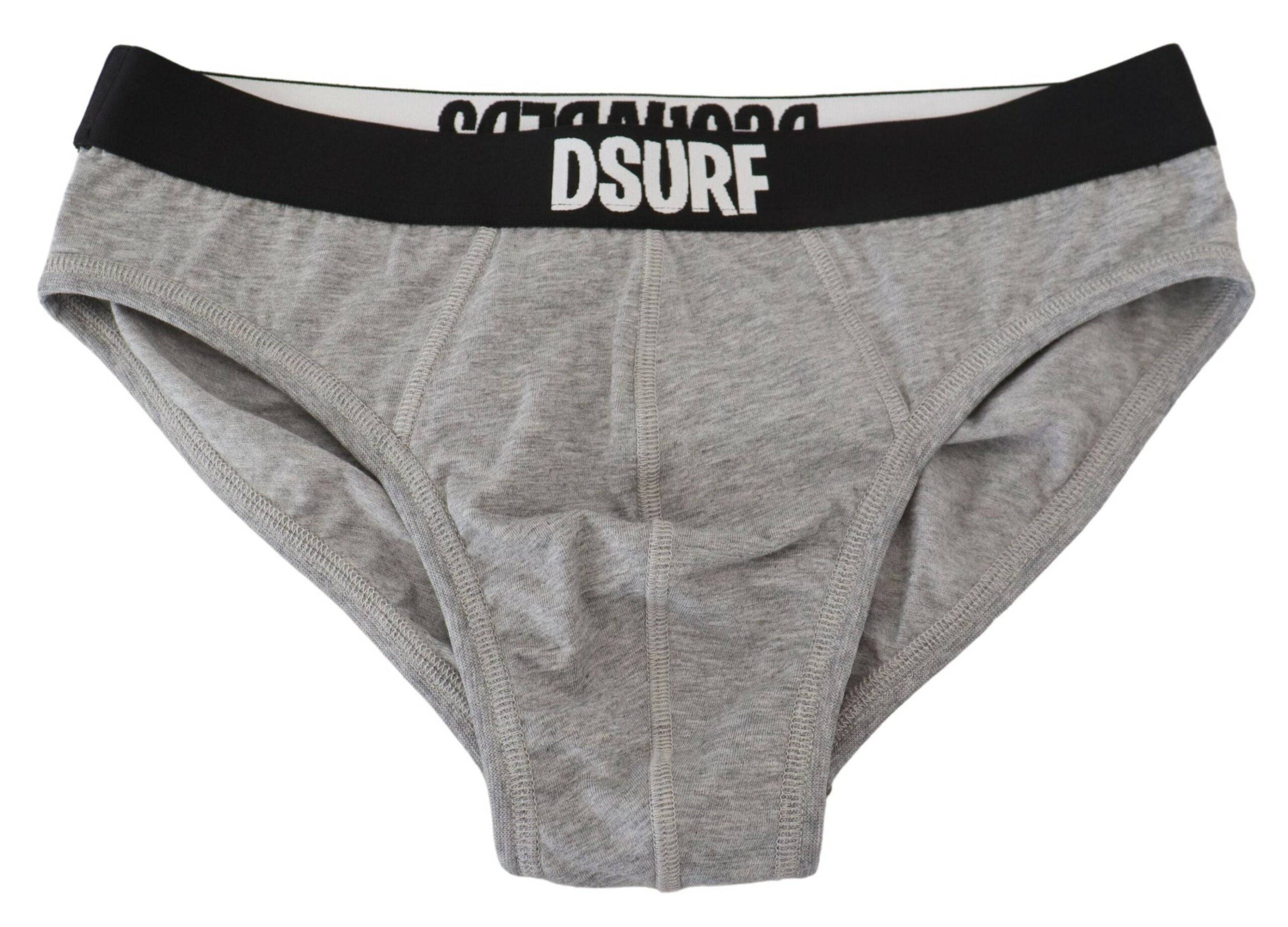 Sous-vêtements homme gris Dsquared² DSURF Logo en coton stretch, slips confortables et élégants avec logo visible.
