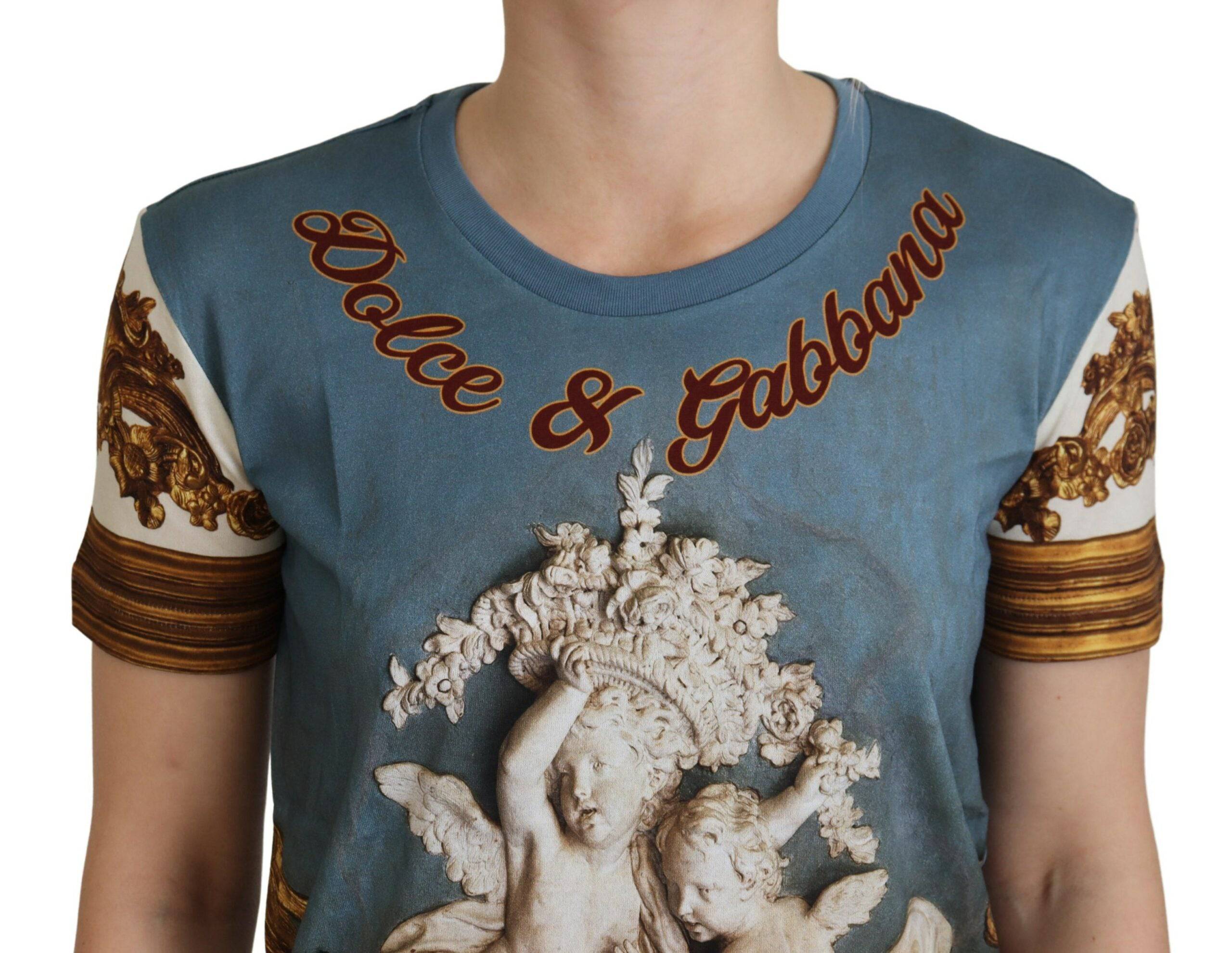 Chemise Dolce & Gabbana multicolore avec logo DG et imprimé d'ange, manche courte et coupe décontractée.