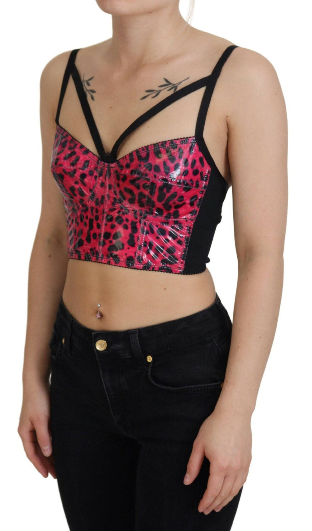 Corset court à imprimé léopard rose de Dolce & Gabbana, bustier crop top élégant en tissu tendance.