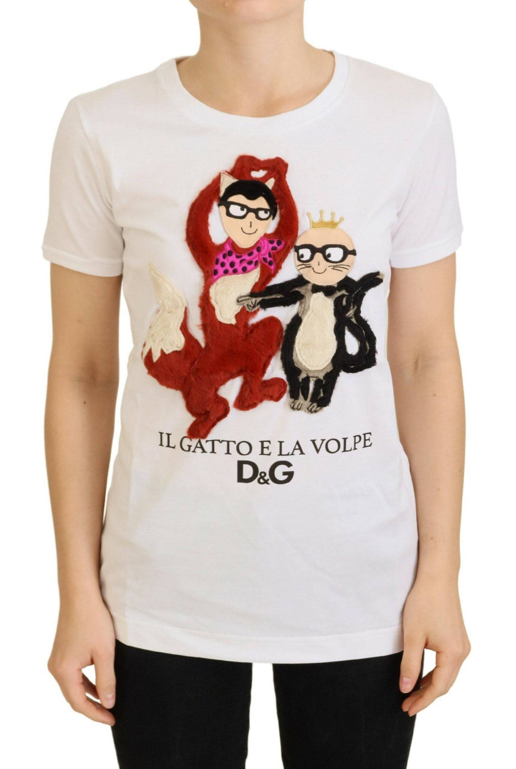 T-shirt blanc Dolce & Gabbana à texture, manches courtes, style décontracté, vue de face.