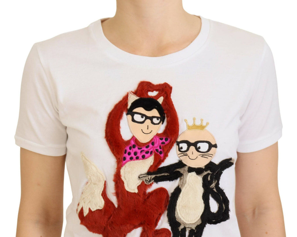 T-shirt Dolce & Gabbana blanc à manches courtes avec texte texturé, style décontracté et élégant.