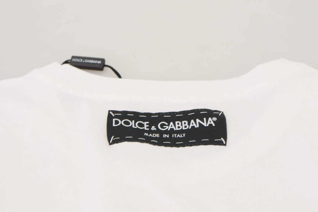 T-shirt blanc Dolce & Gabbana à texture, manches courtes, style décontracté, vue de face.