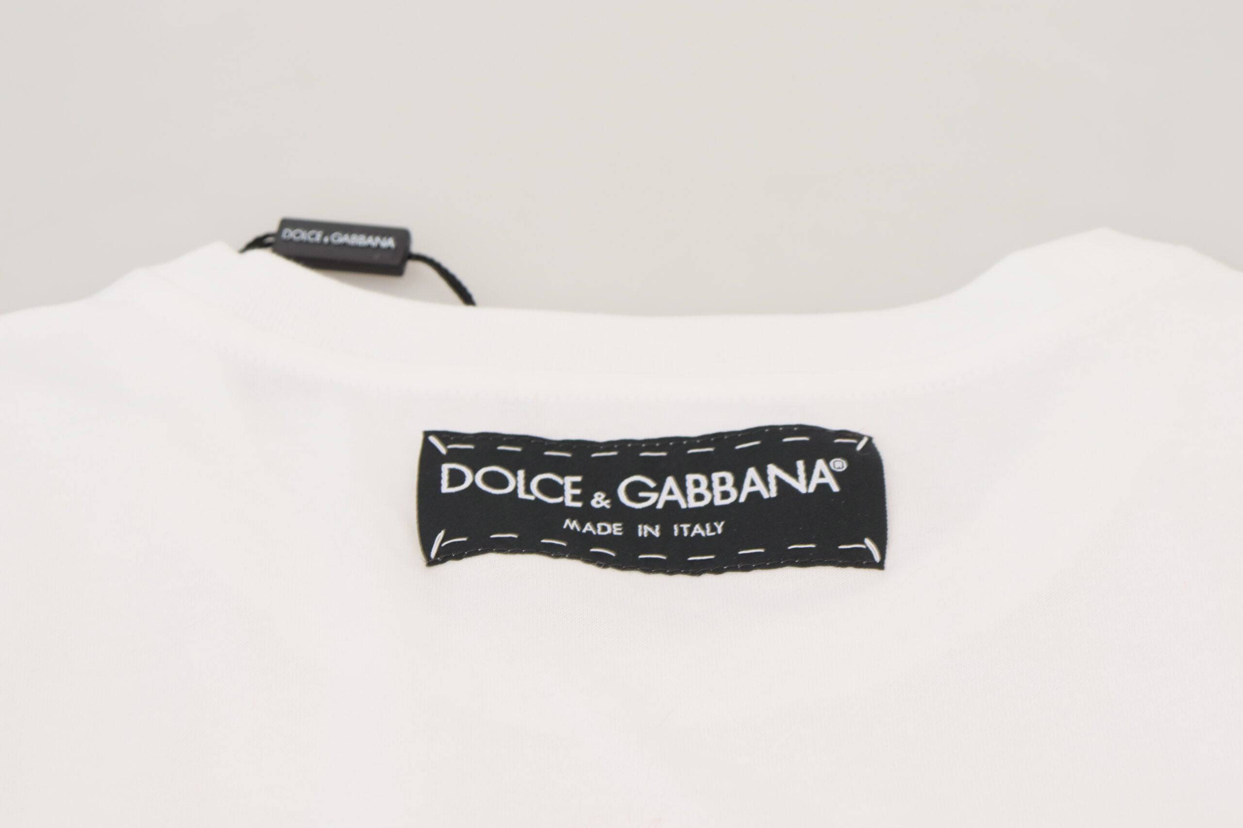 T-shirt blanc Dolce & Gabbana à texture, manches courtes, style décontracté, vue de face.