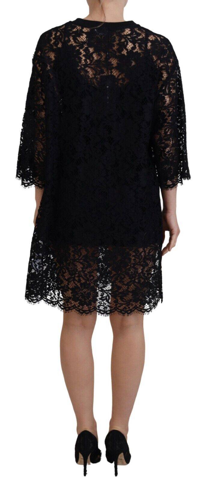 Robe courte noire en dentelle florale en coton de Dolce & Gabbana, style décontracté et élégant, avec détails en dentelle.