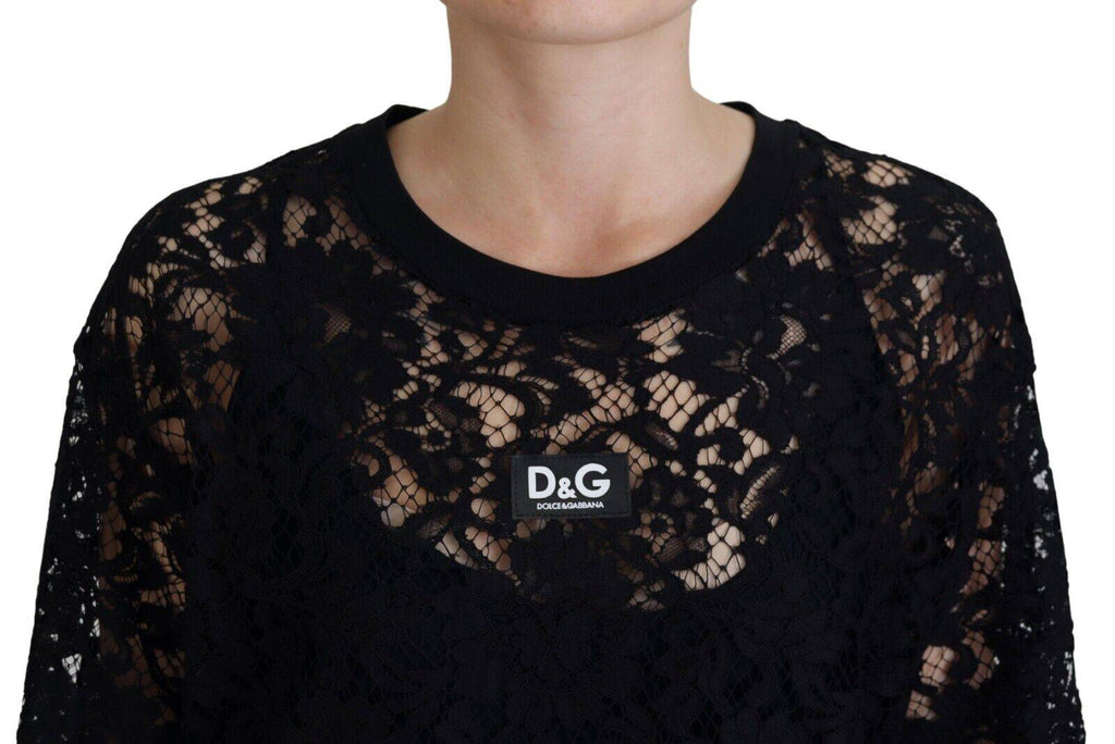 Robe courte noire en dentelle florale en coton de Dolce & Gabbana, style décontracté et élégant avec détails en dentelle.