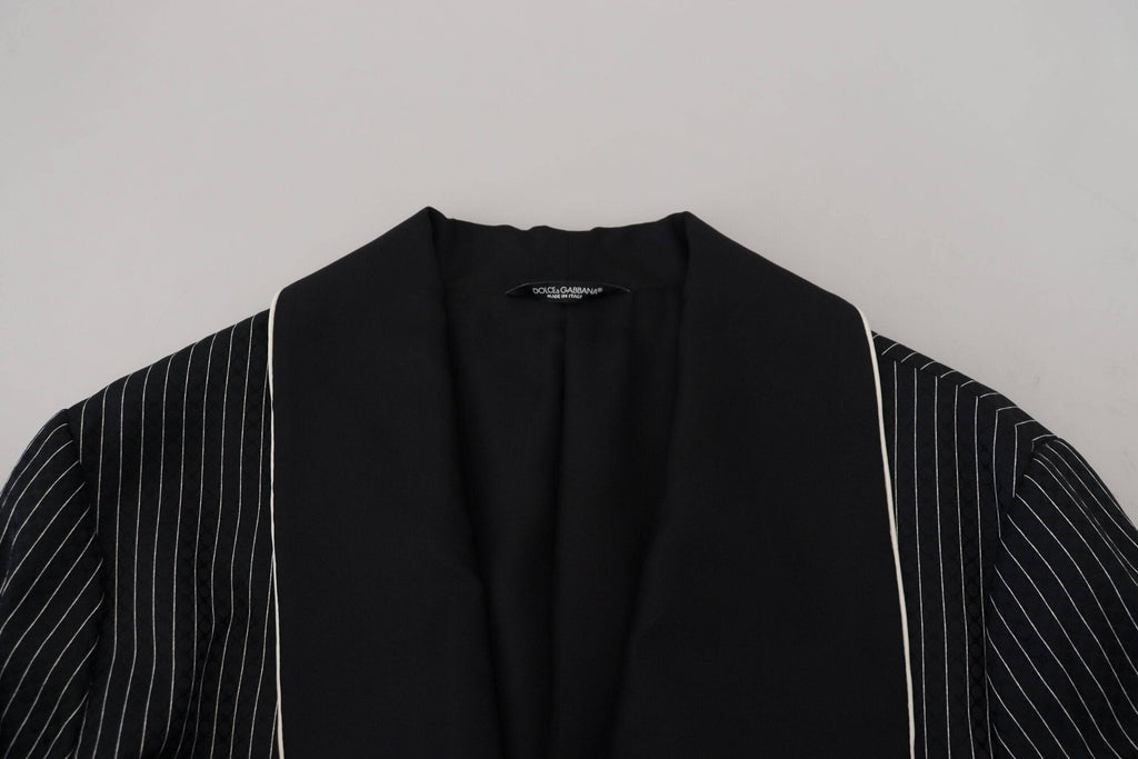 Veste blazer noire pour homme Dolce & Gabbana avec rayures et patch DG, style élégant et tendance.